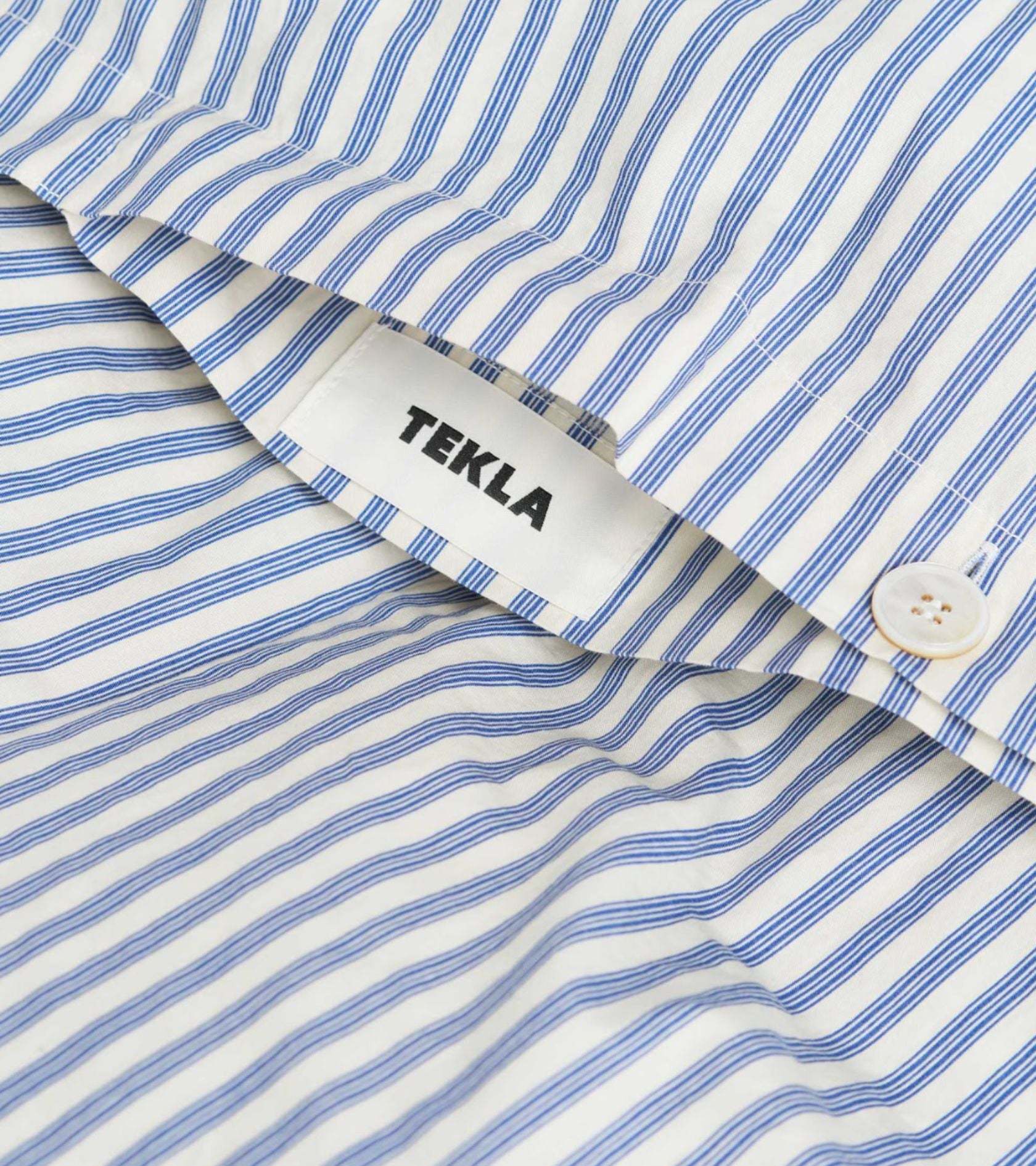 Tekla Striped Percale Duvet Cover In Blue