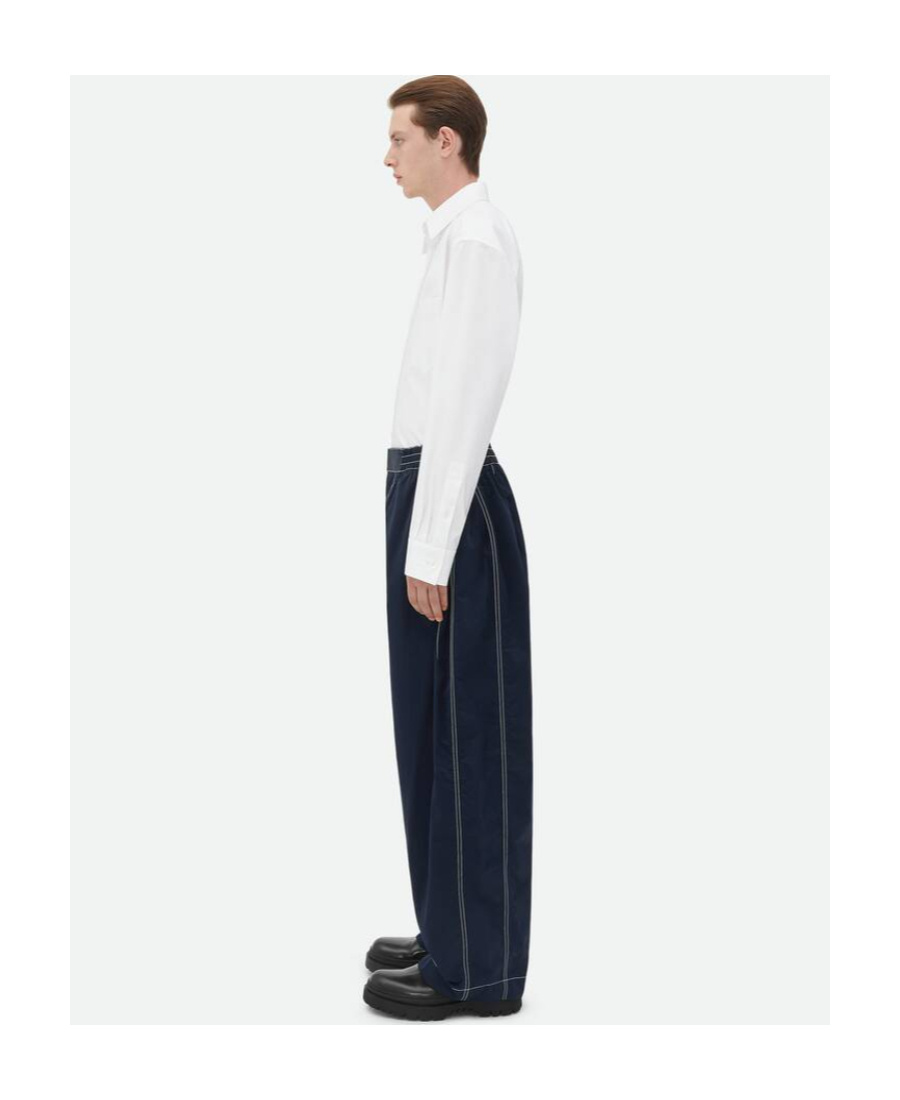 Bottega Veneta Contrast-stitching Wide-leg Trousers In Black