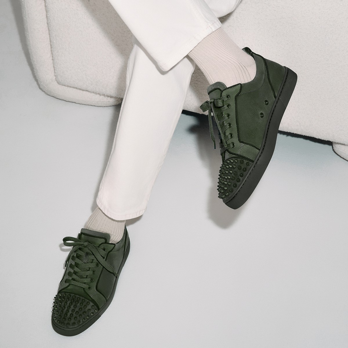Christian Louboutin Louis Junior Spikes Suede Sneakers In Black