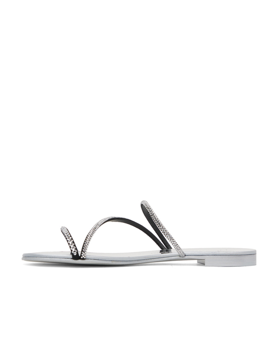 Giuseppe Zanotti Rhinestone Flat Sandals In Gray
