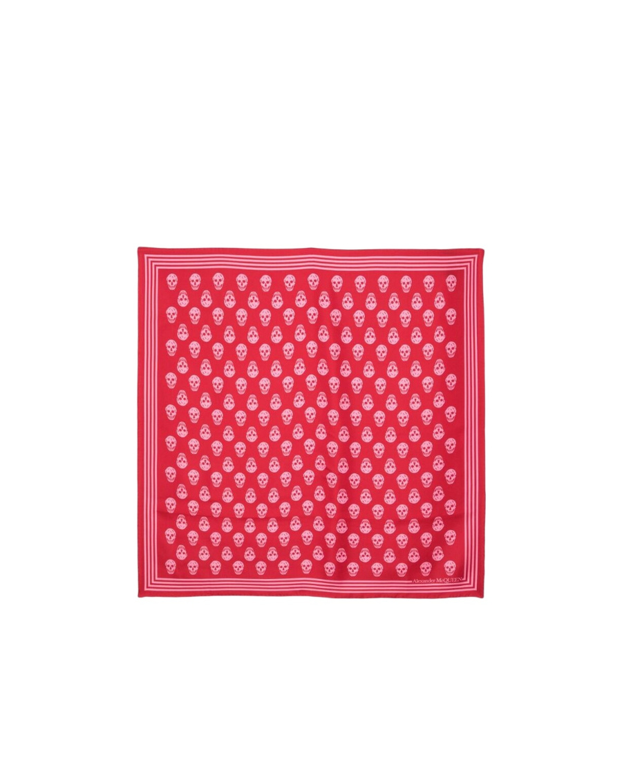 Alexander Mcqueen Biker Skull Printed Silk Scarf In Red