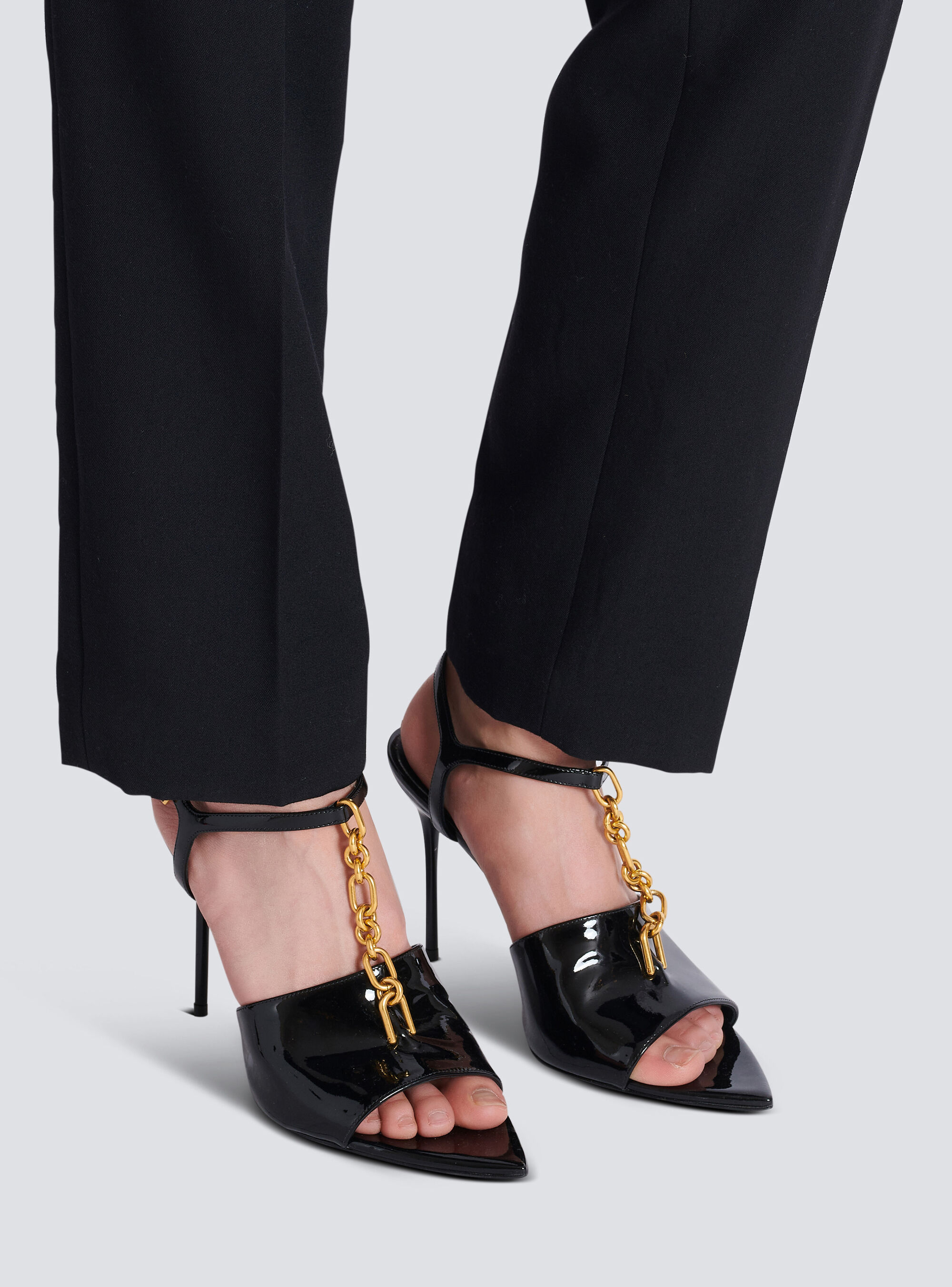 Balmain Sync Patent Leather Sandals With Heel In Black