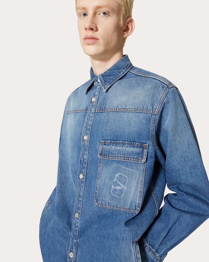 Valentino Rockstud Spike Denim Shirt In Blue