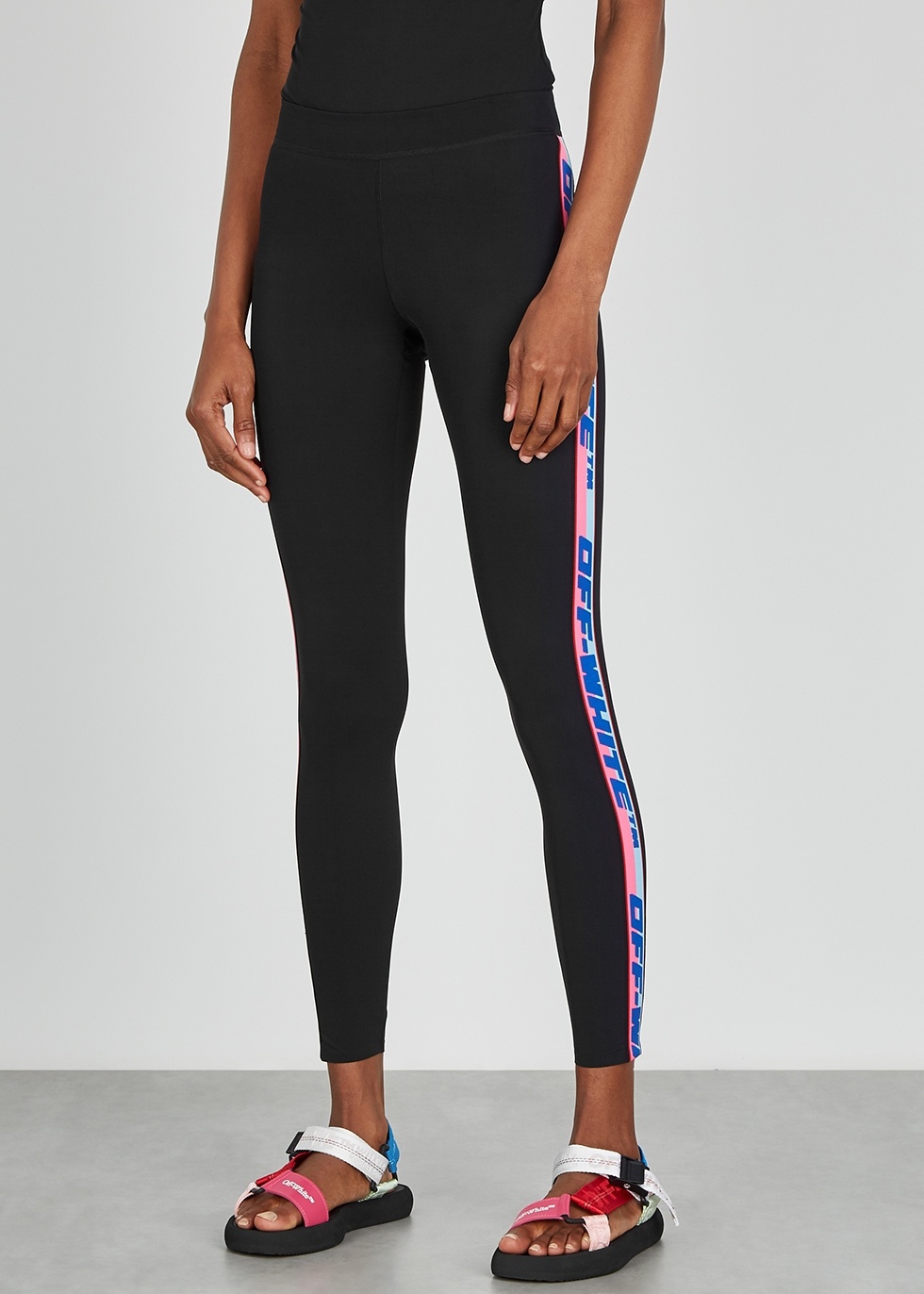 Off-white Logo-tape Leggings In Black