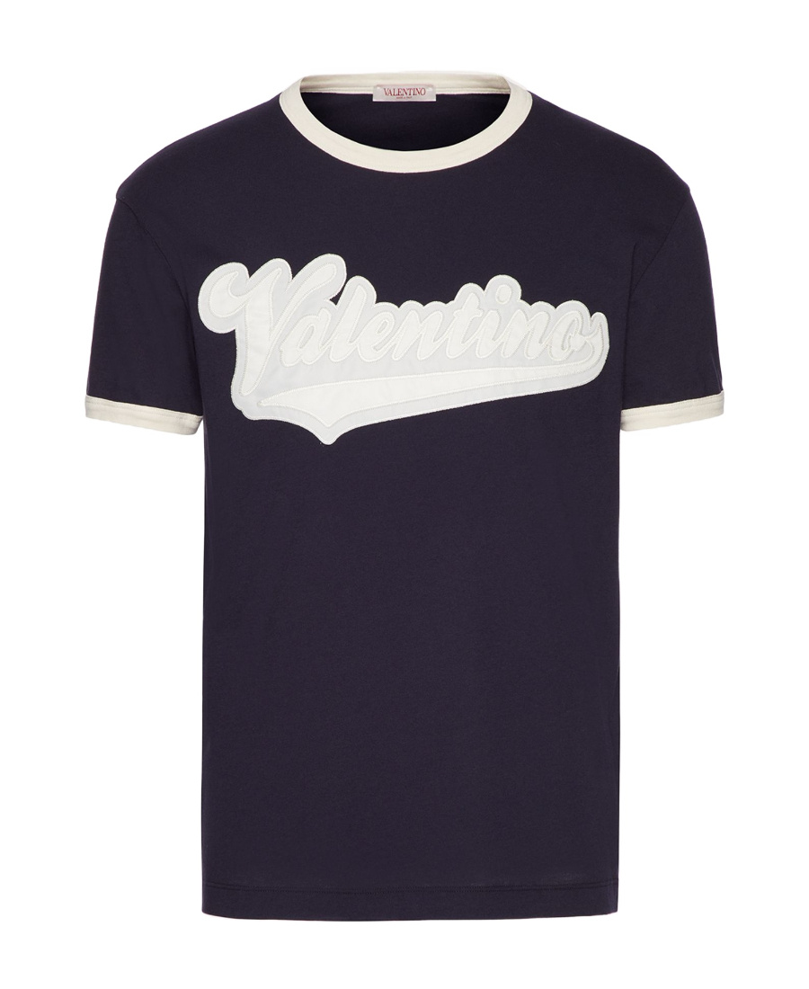 Valentino Logo-patch Cotton T-shirt In Blue