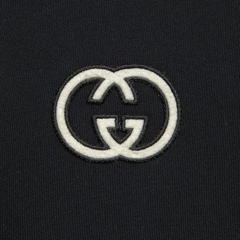 Gucci Interlocking G-patch Drawstring Hoodie In Black