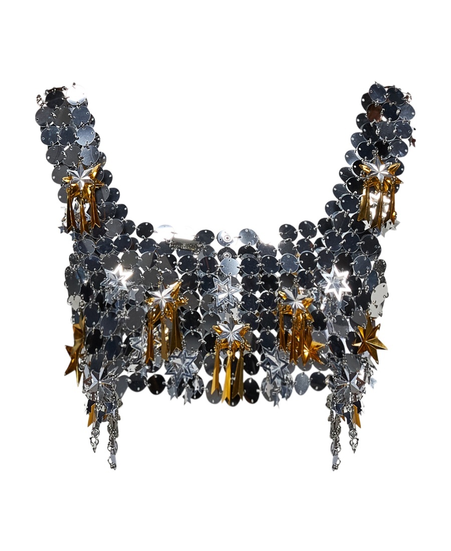 Rabanne Star-pendants Mirrored-discs Crop Top In Black