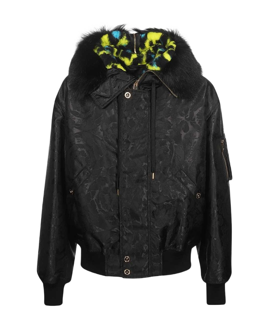 Versace Baroque-print Shearling-lined Jacket In Black