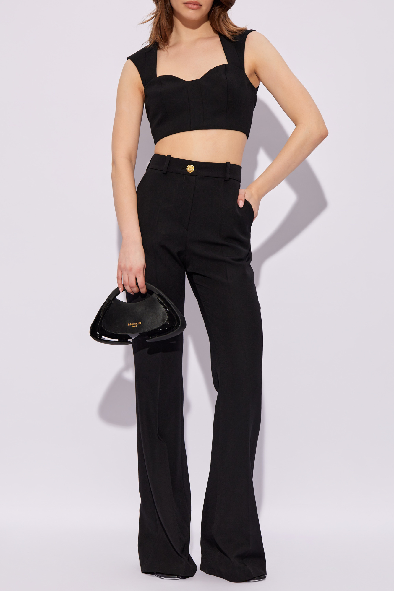 Balmain Panelled Wool Crop-top In Black