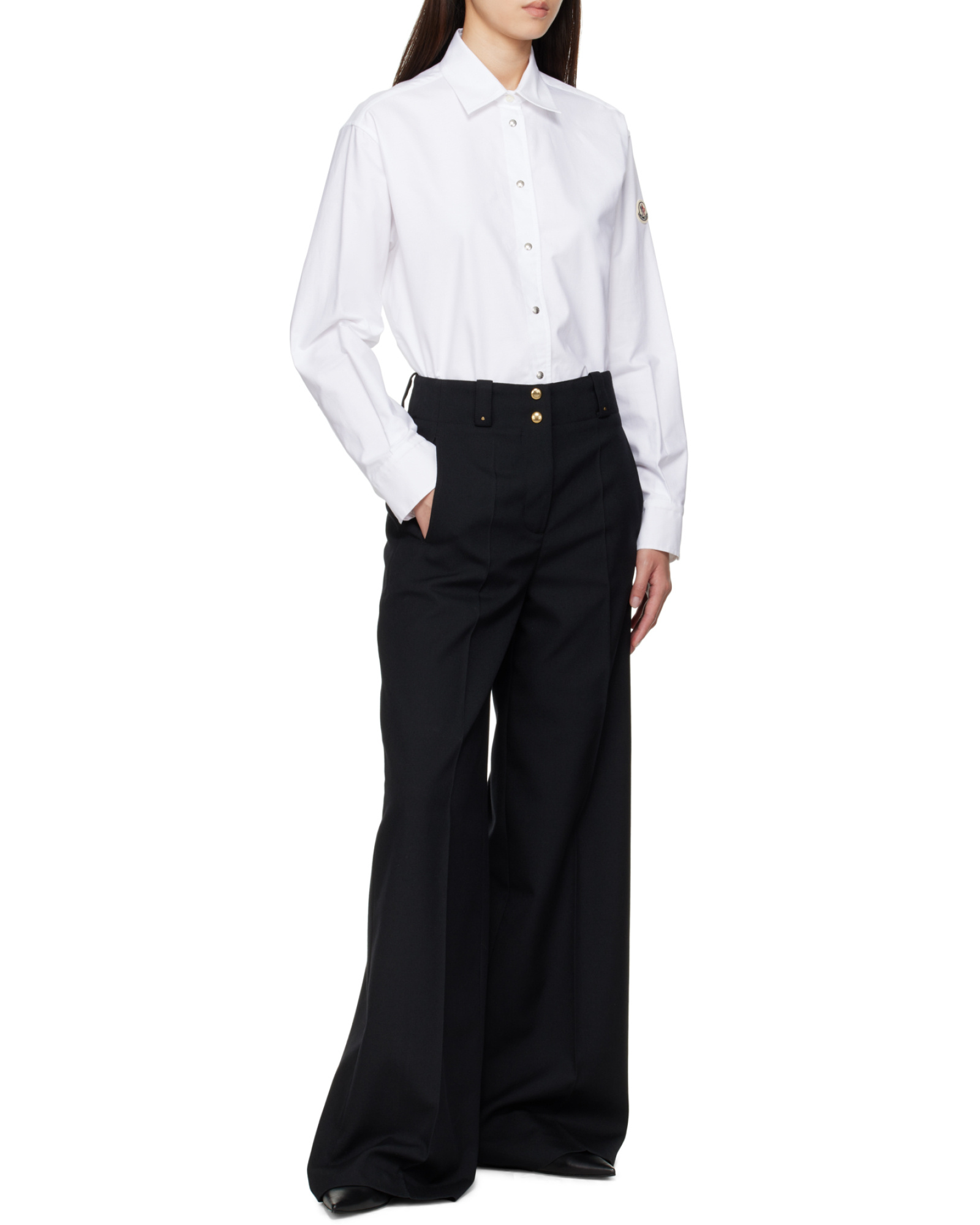 Moncler Wide-leg High Waist Palazzo Pant With Button Detailing In Black