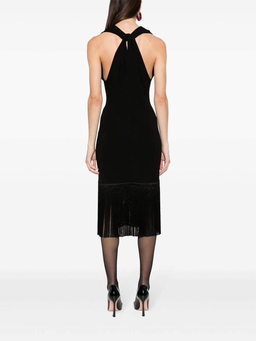 Ferragamo Sleeveless Dress With Fringe In Black