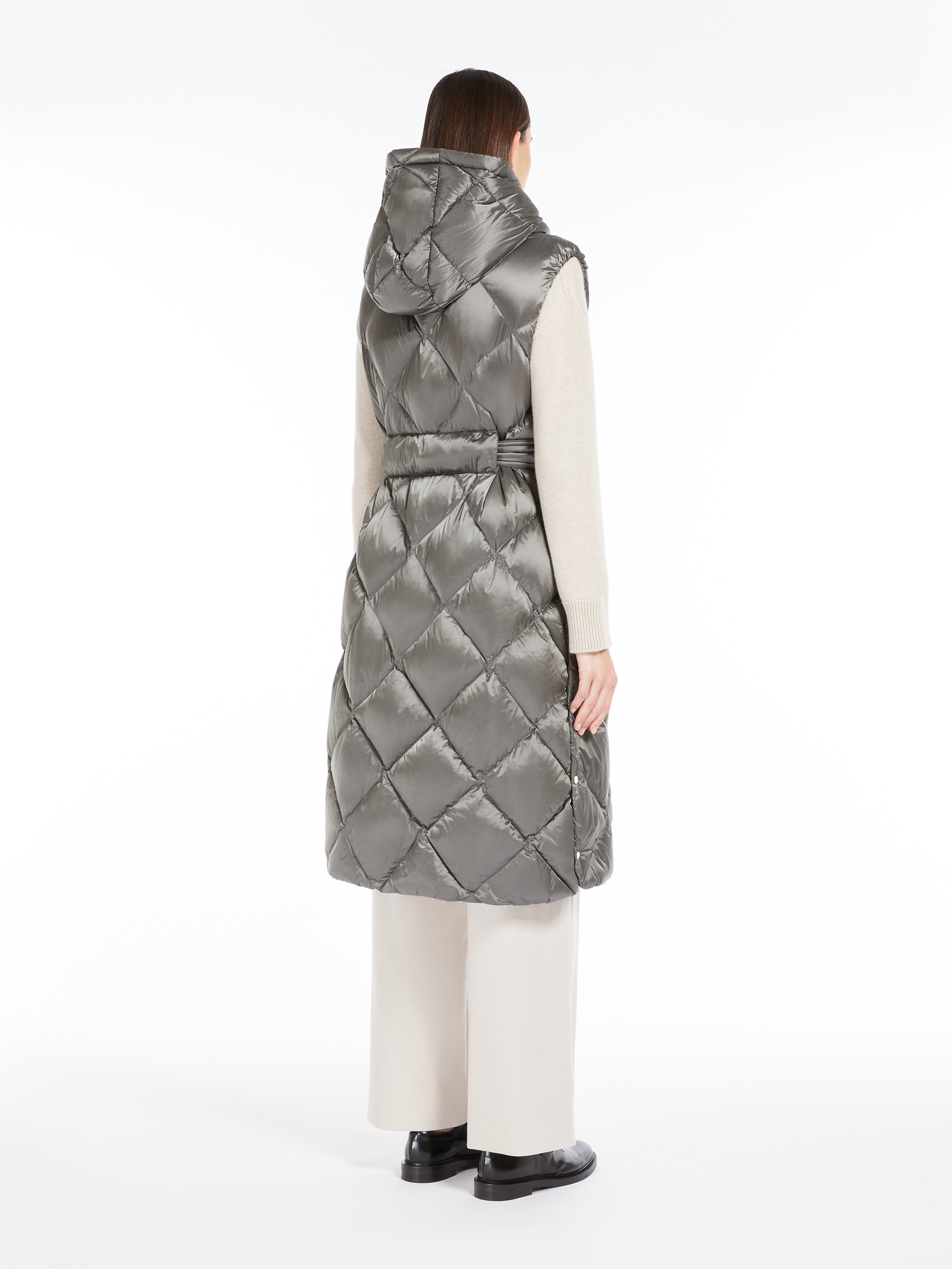 Max Mara Hooded Belted Vest In Water-repellent Canvas In Gray