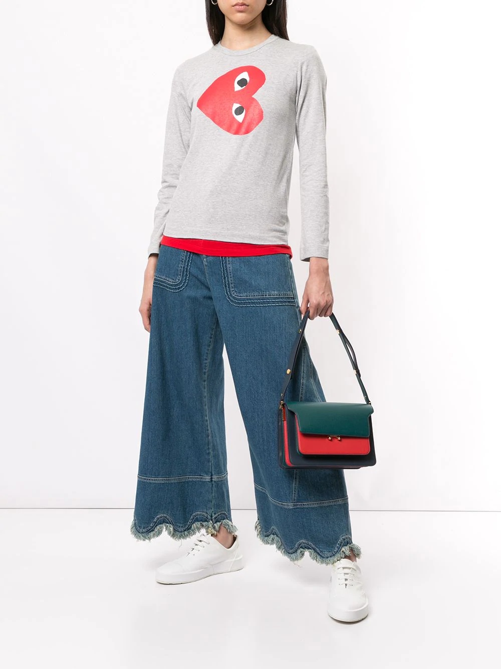 Comme Des Garçons Play Logo-print Crew Neck Top In White