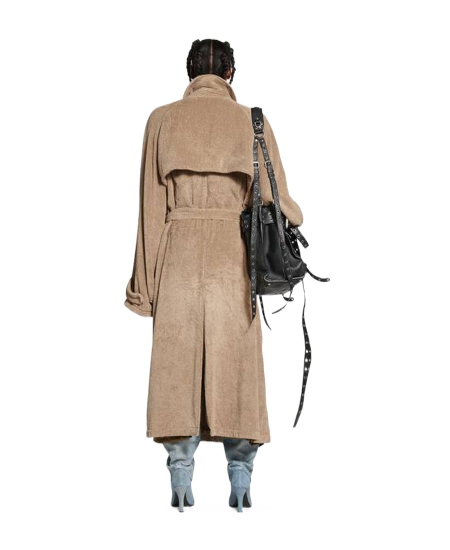 Balenciaga Towelling-finish Cotton Trench-coat In Nude
