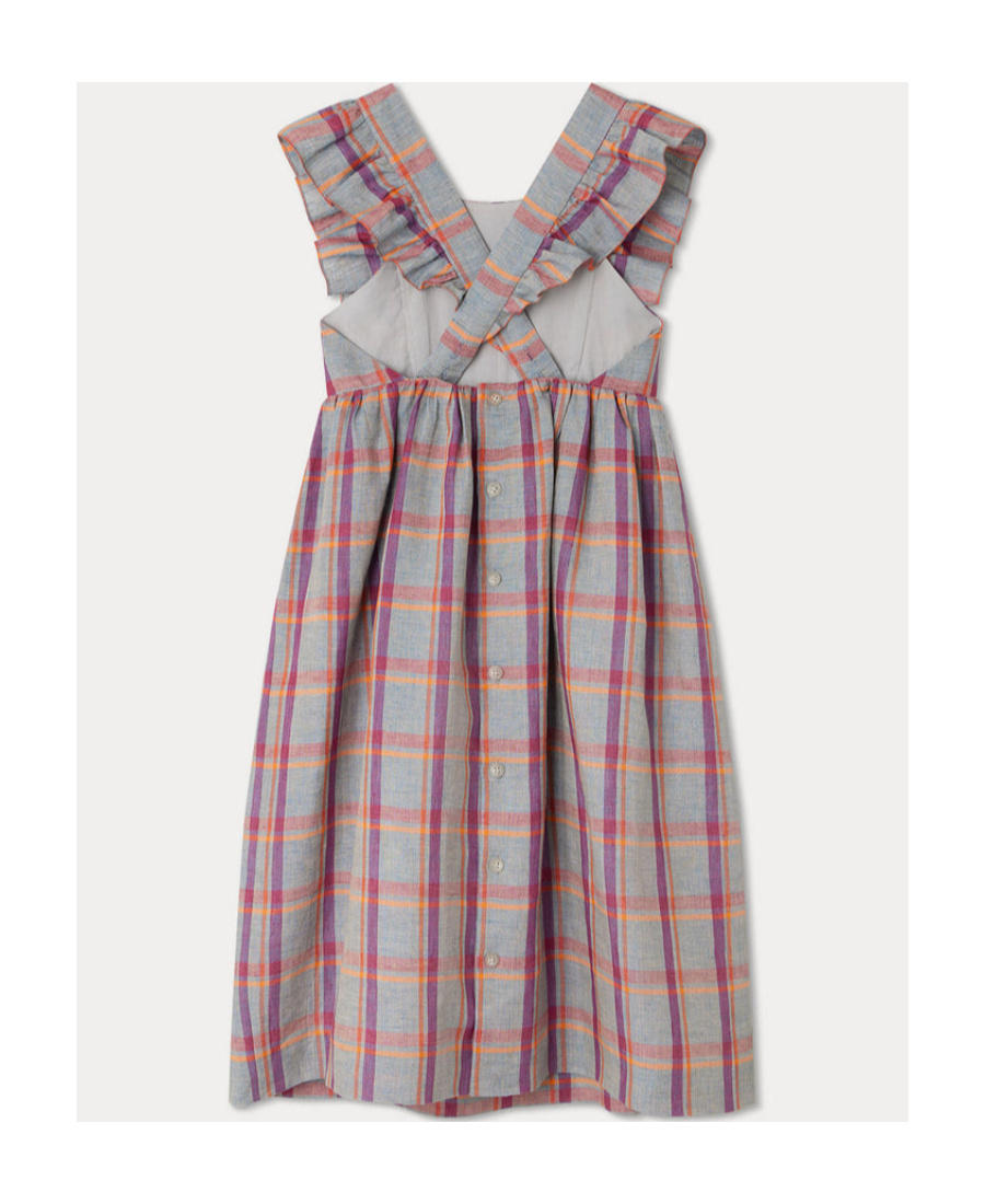 Bonpoint Carole Check-print Maxi Dress In Gray