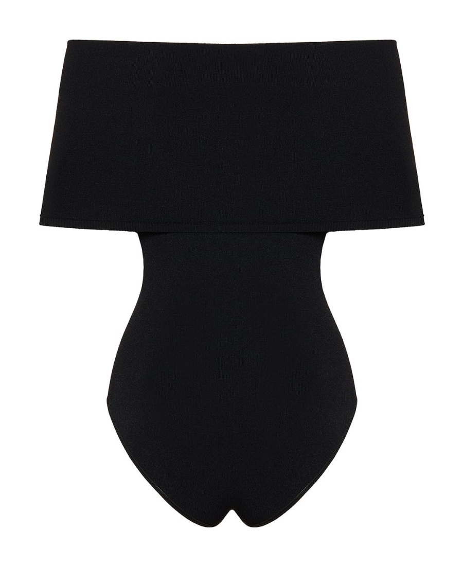 Alaïa Off-shoulder Knitted One-piece Tights In Black