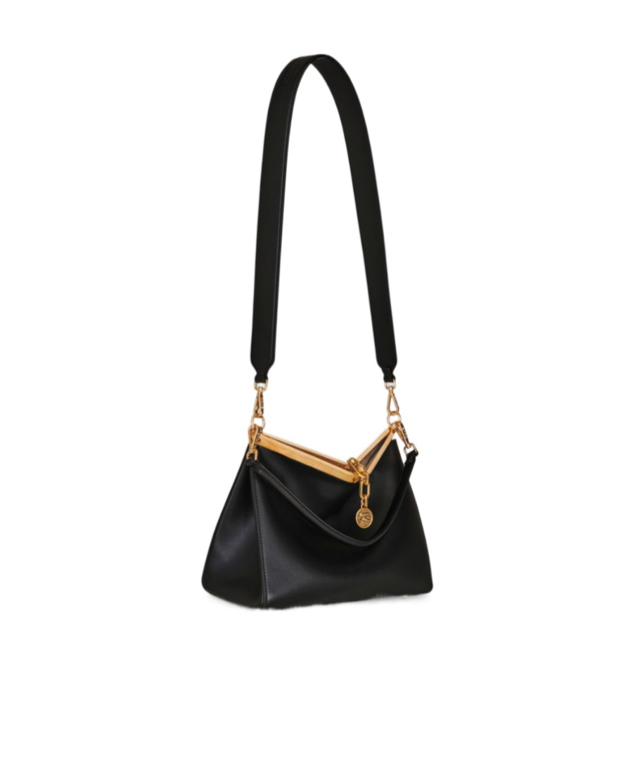 Etro 'small Vela' Black Shoulder Bag With Logo And Pegasus Charm In Black