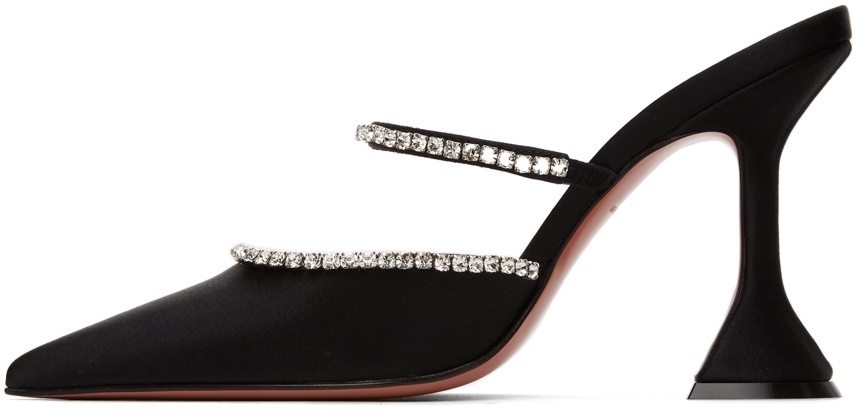 Shop Amina Muaddi Logo Pointed Heels In Black