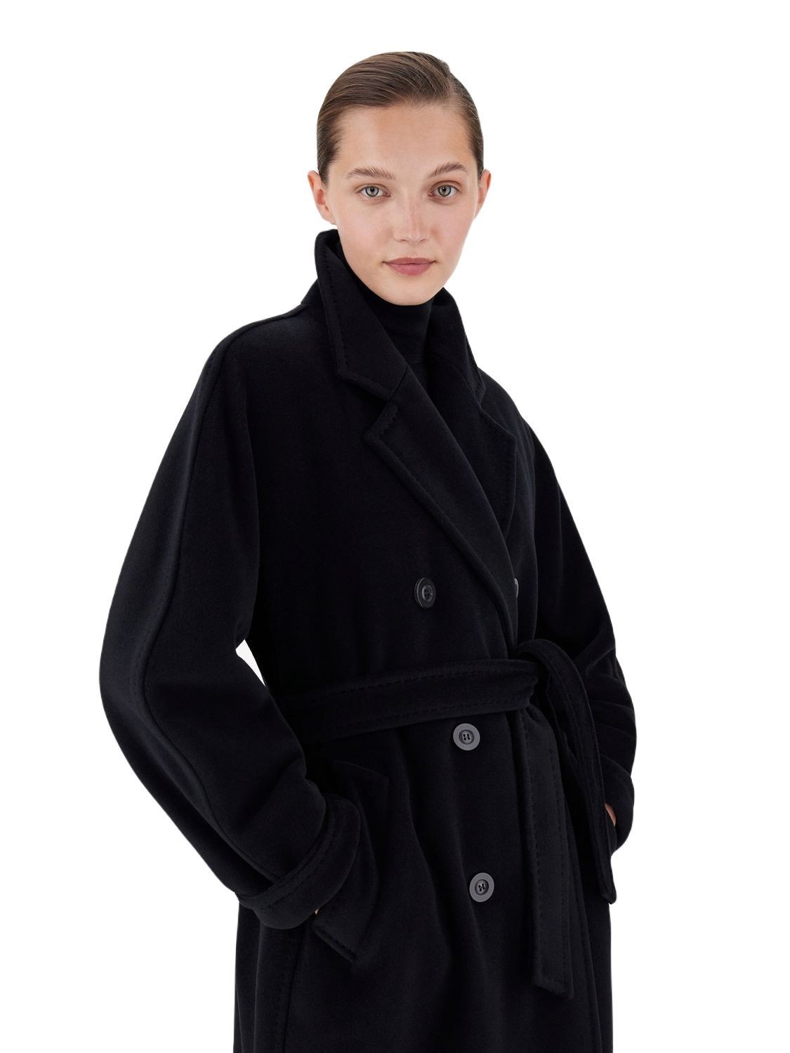 Max Mara Madame Double-breasted Wool And Cashmere-blend Coat In Black