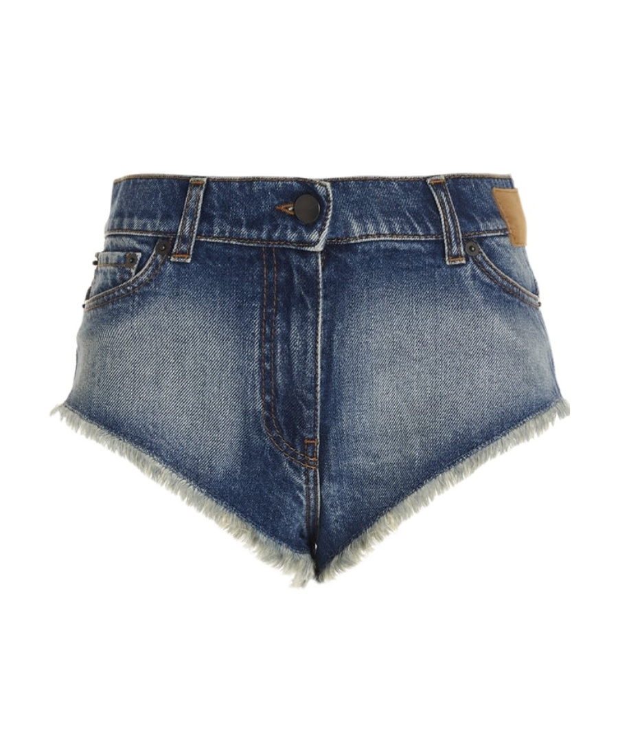 Palm Angels Frayed Hot Denim Shorts In Blue