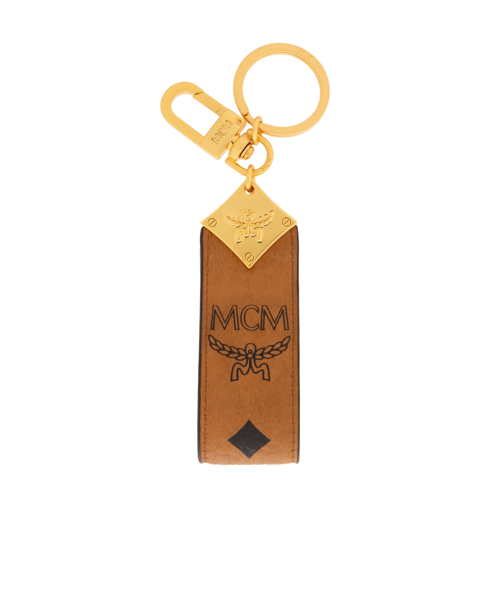 Mcm Aren Diamond Logo Key Holder In Visetos In Brown