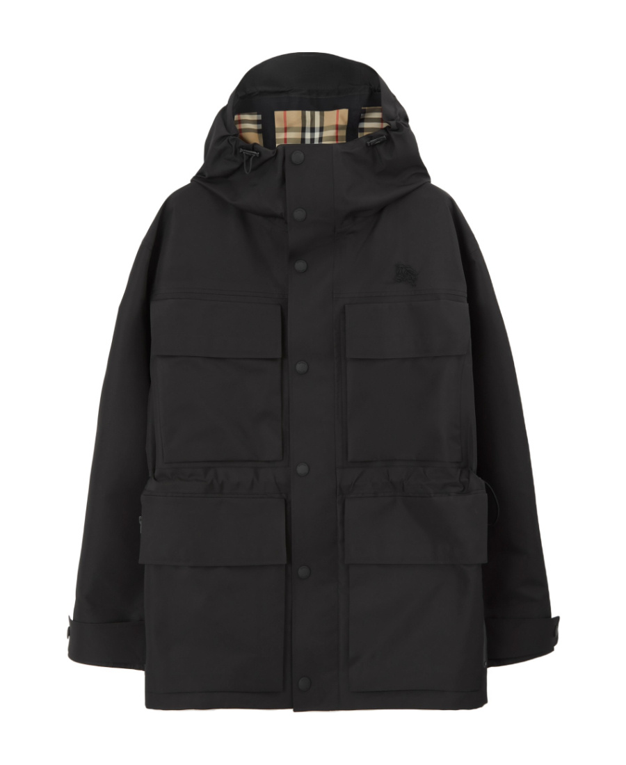 Burberry Patch-pocket Parka Coat In Black