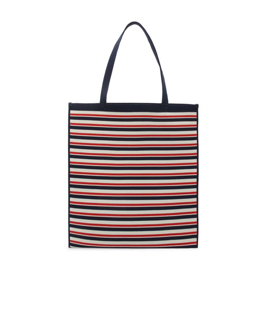 Shop Marni Logo Patch Striped Tote Bag In Black