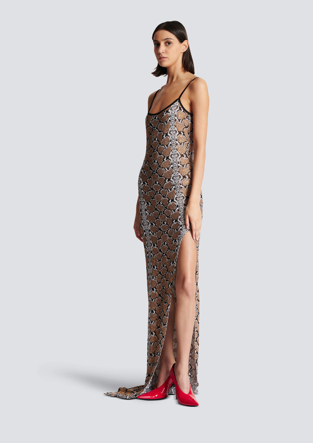 Balmain Snakeskin-jacquard Sequin-embellished Dress In Nude