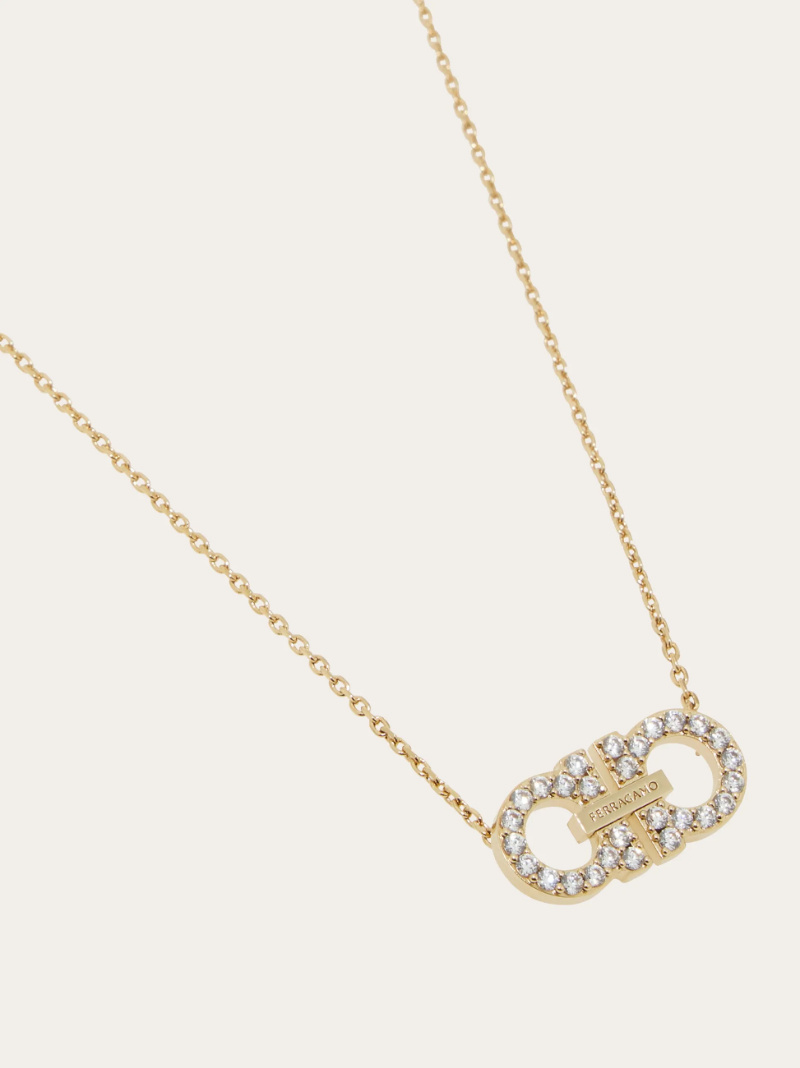 Ferragamo Crystal Pendant Chain Necklace With Adjustable Length In Gold