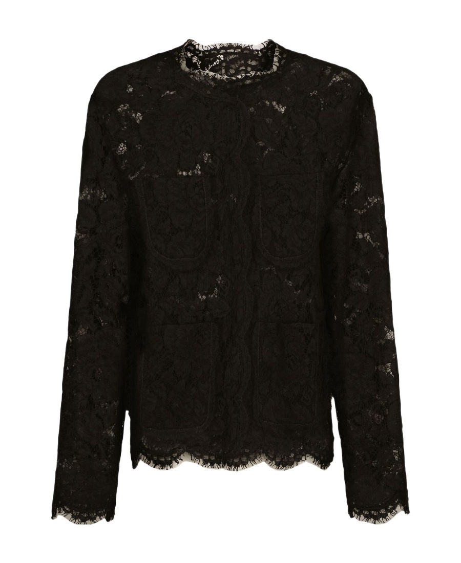 Dolce & Gabbana Floral Lace Single-breasted Jacket In Black