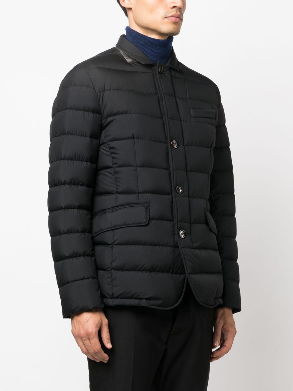 Moorer Padded And Quilted Jacket With Lined Collar In Black