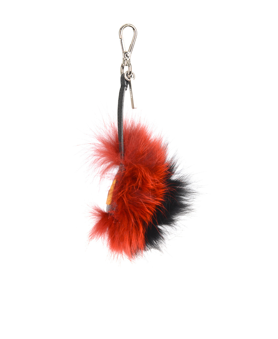 Fendi Eye Pattern Fox Fur Key Chain In Black
