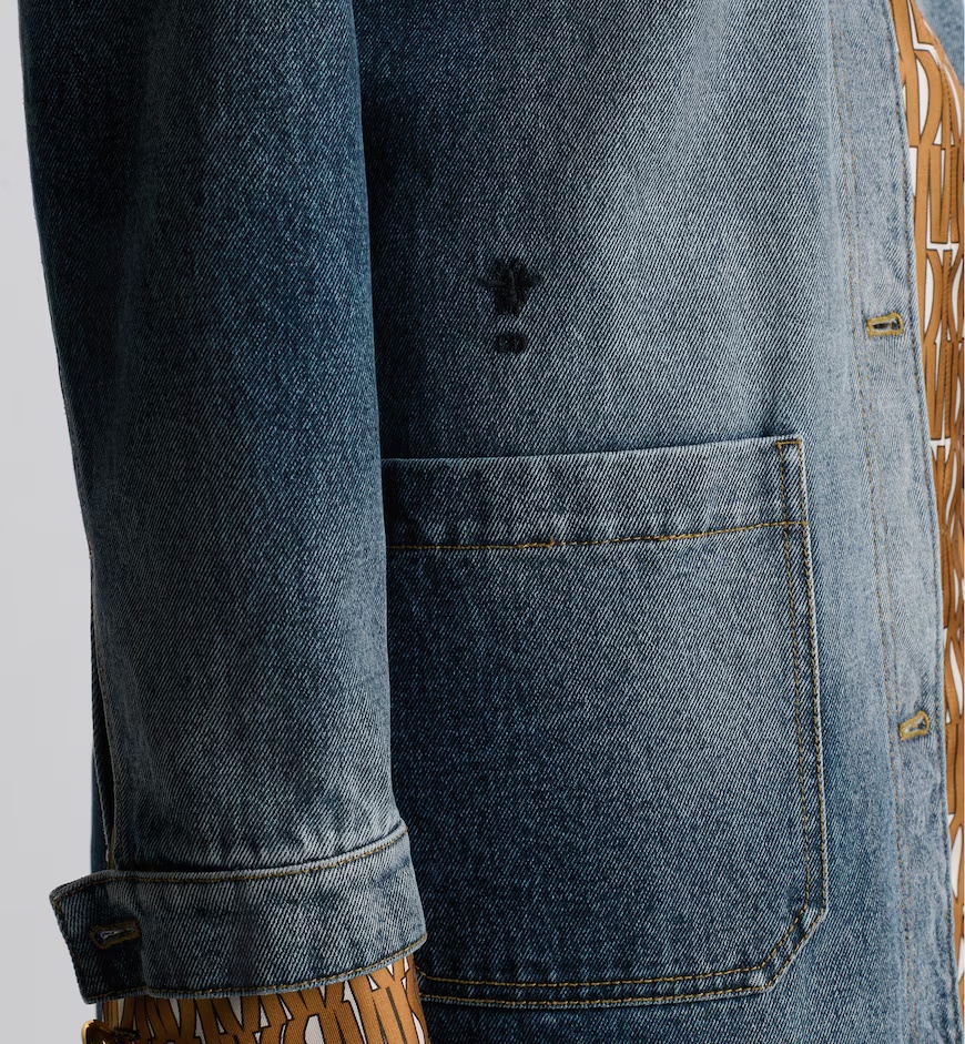 Dior Long Button Denim Coat In Blue