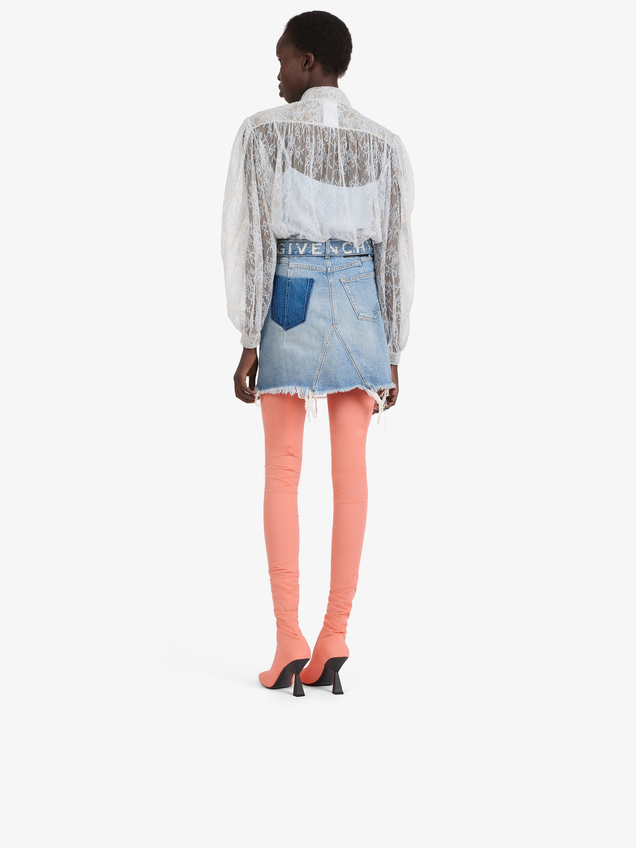 GIVENCHY BELTED DENIM MINI SKIRT 
