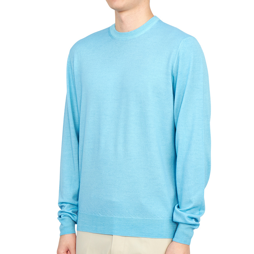 Drumohr Man Sweater Sky Blue Size 42 Super 140s Wool In Blue