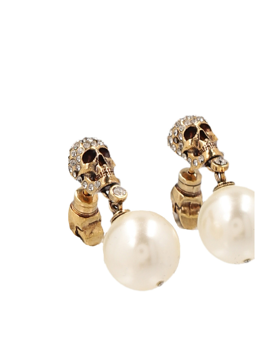 Alexander Mcqueen Pearl Skull Earrings In Yellow