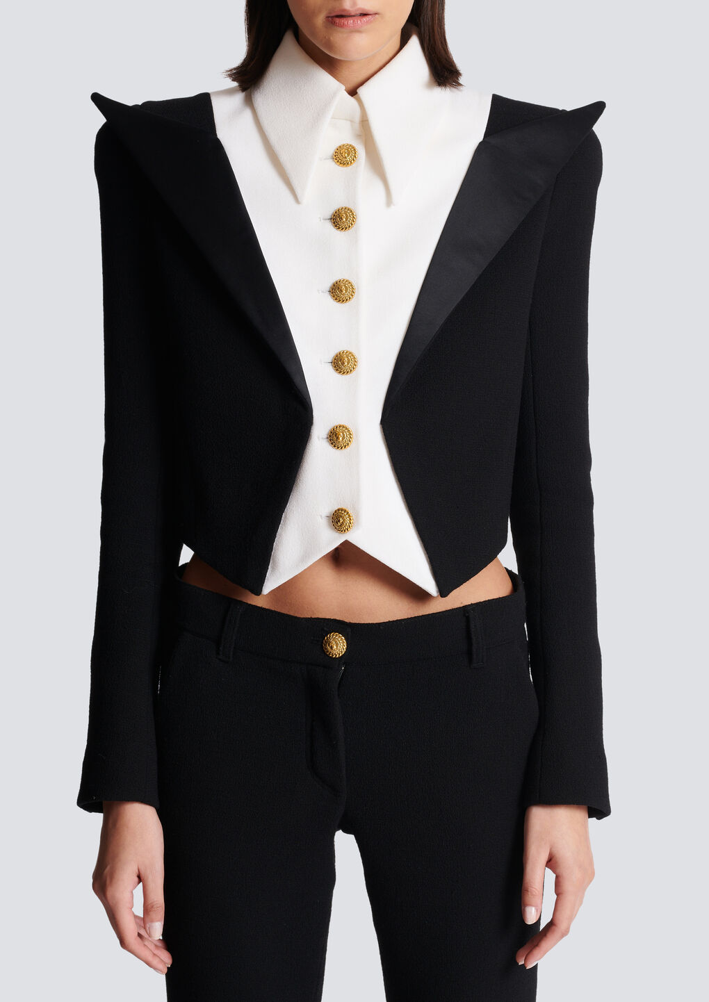 Balmain Spencer Cropped Virgin Wool Jacket In Black