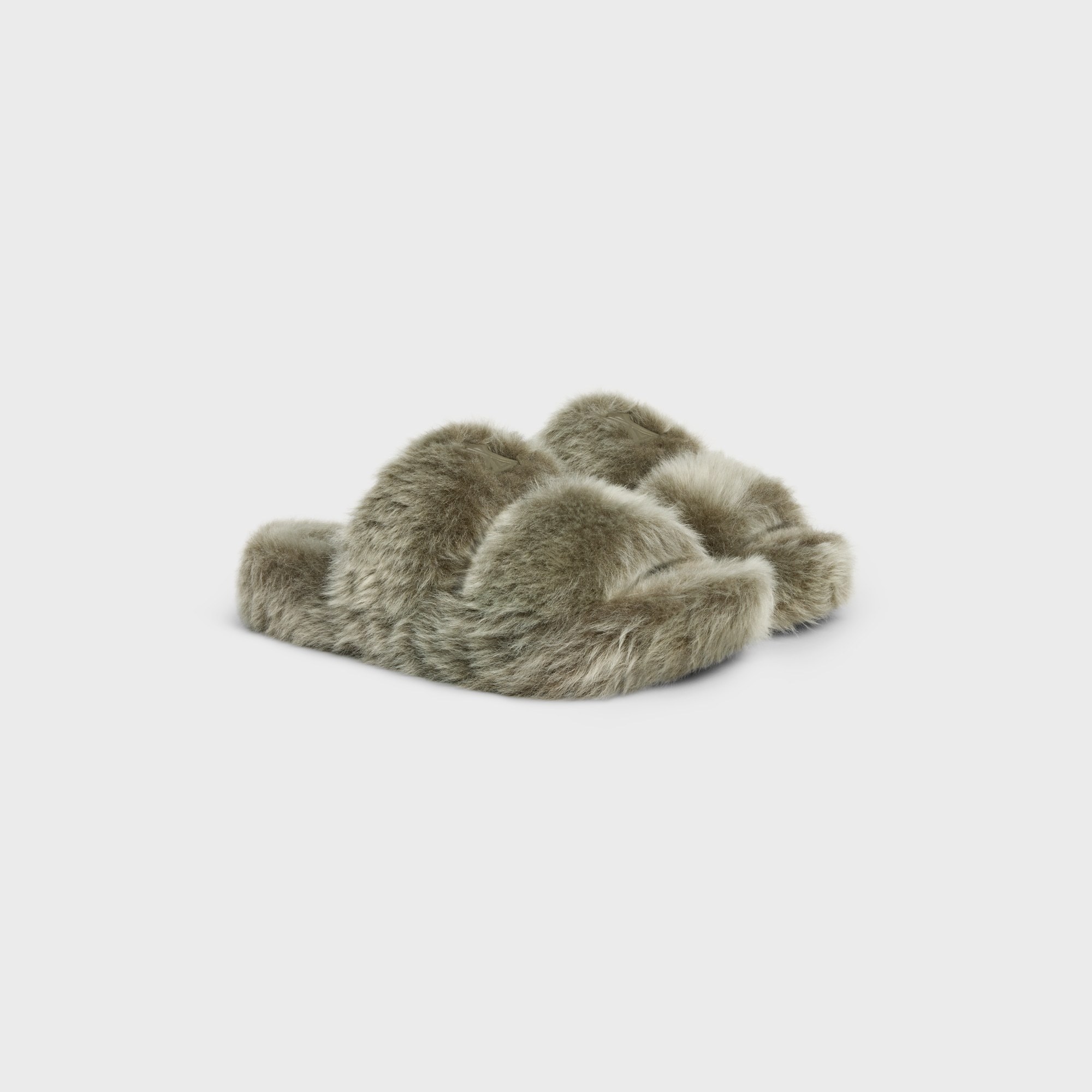 Celine Triomphe Shearling Slipper In Brown