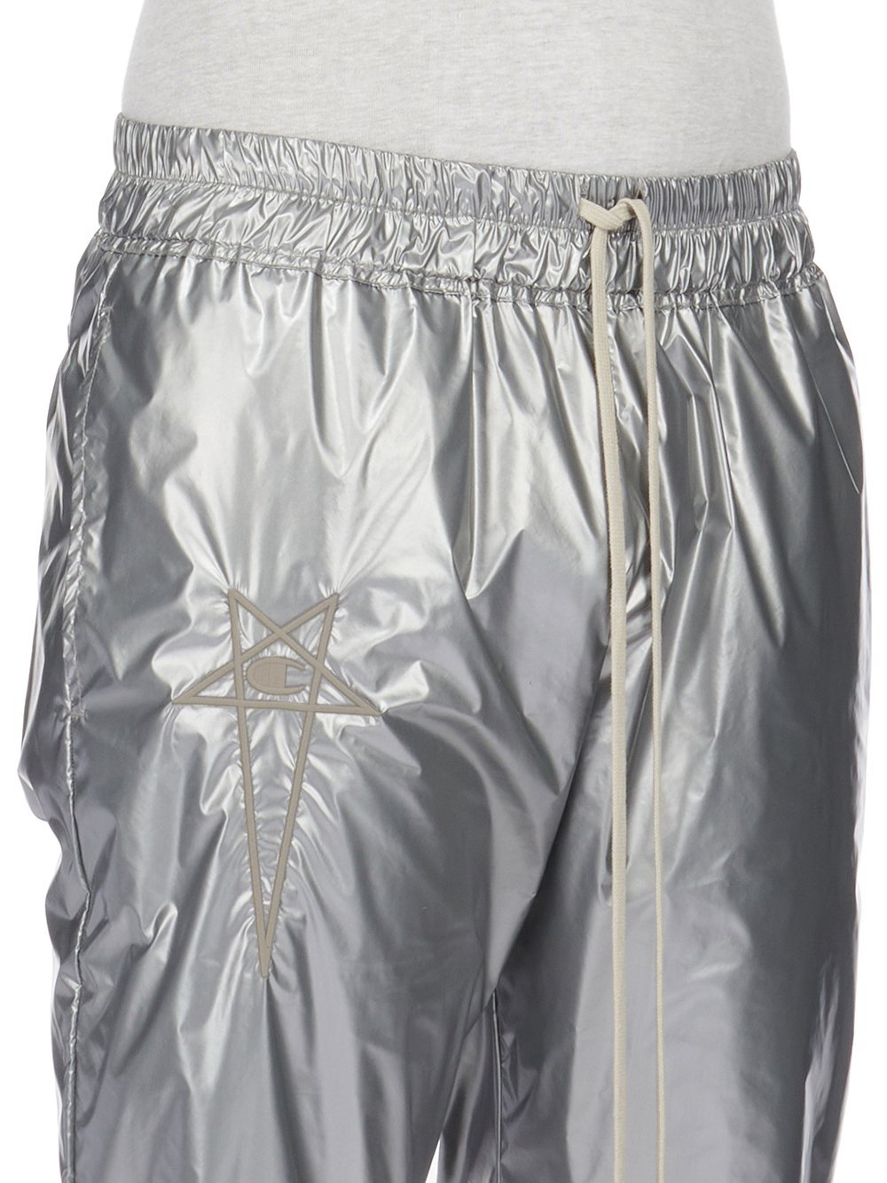 Rick Owens Logo-embroidered Metallic Track Pants In Gray