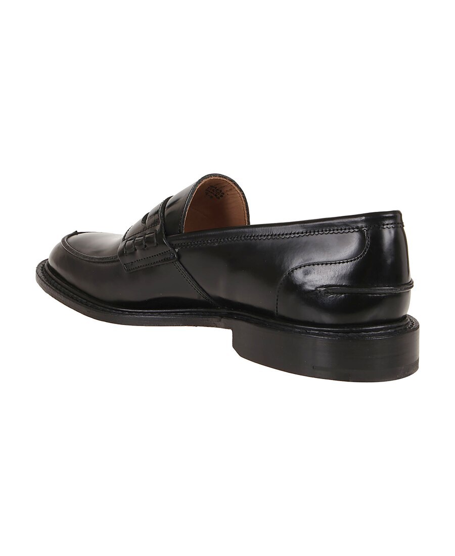 Tricker's Polished Calfskin Penny Loafers With Stitching In Black