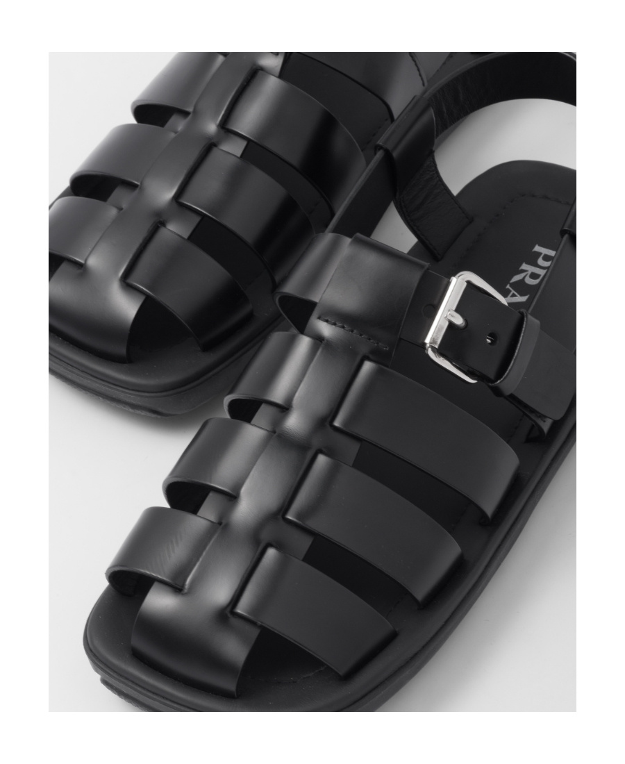 Shop Prada Brushed Leather Sandals In Black