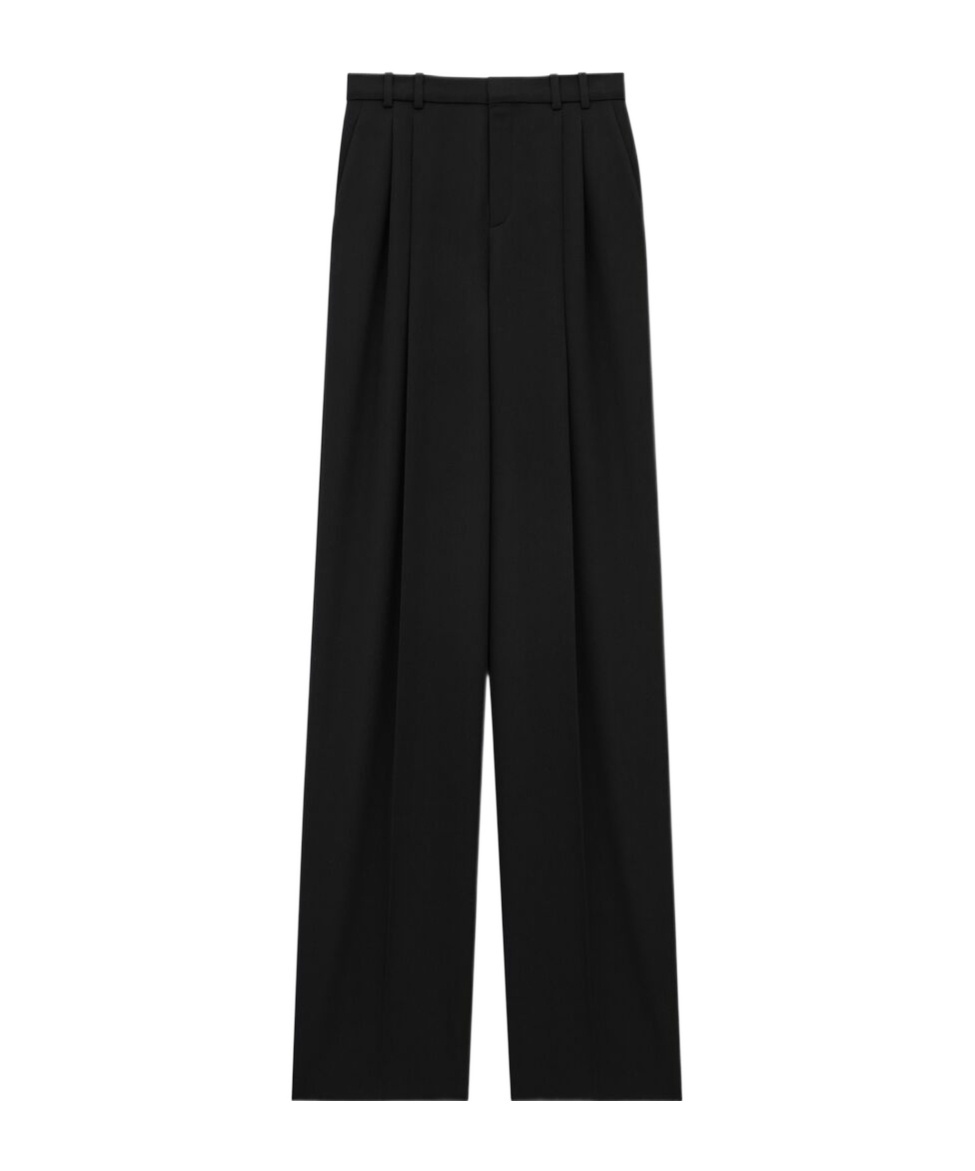 Saint Laurent Wide-leg Trousers In Grain De Poudre In Black