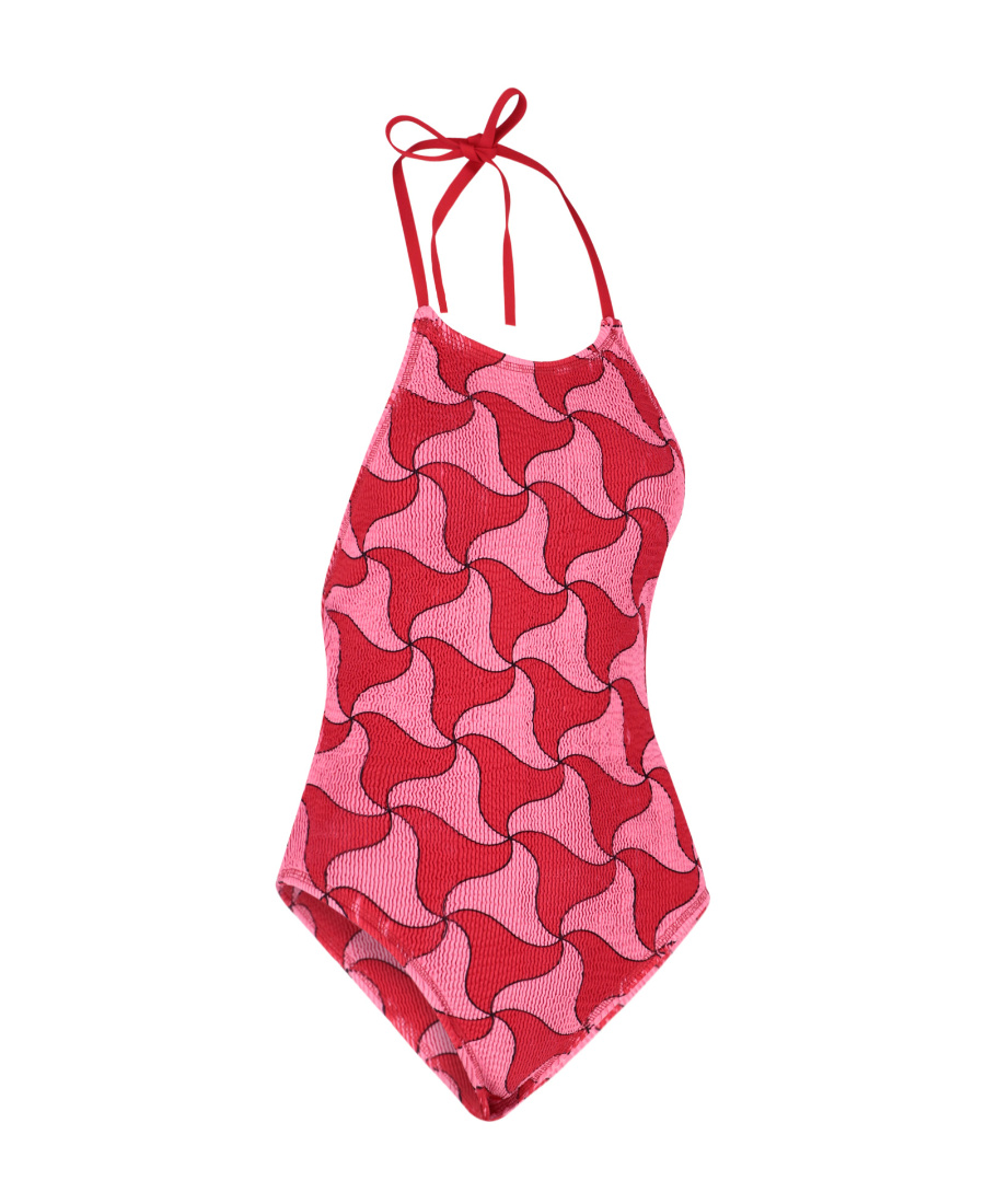 Bottega Veneta Crinkle Ghost Halterneck Swimsuit In Red