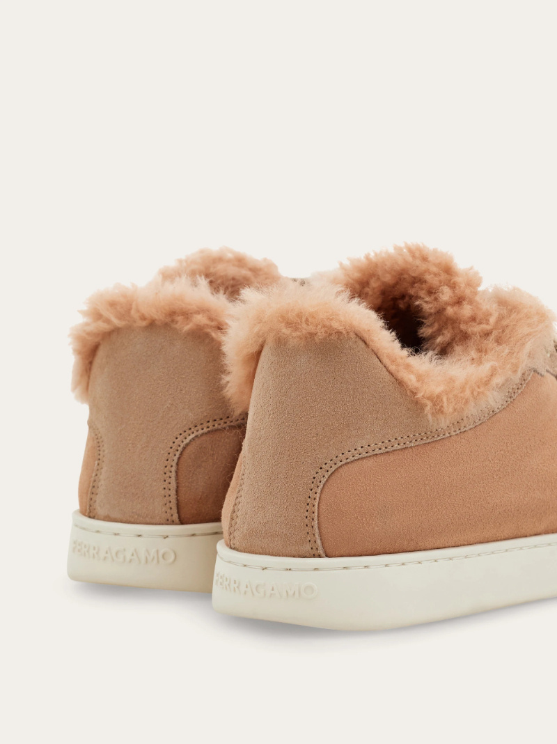 Ferragamo Low Cut Sneaker With Shearling Detail In Multi