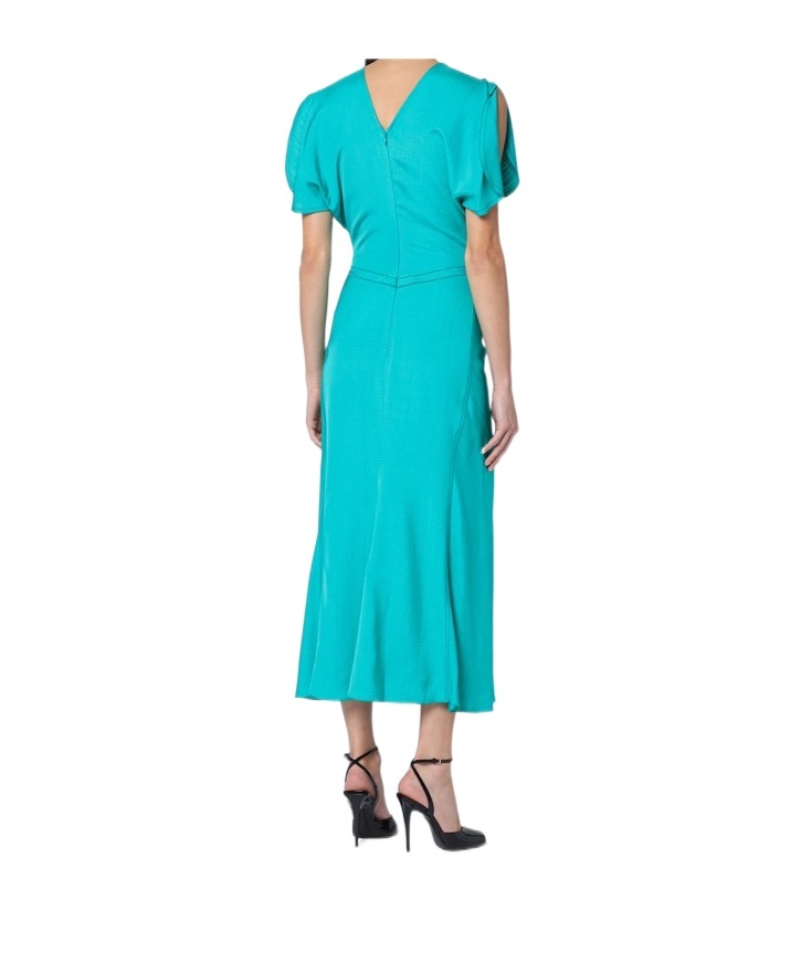 Victoria Beckham Peacock Colour Midi Dress With Hooded Sleeves