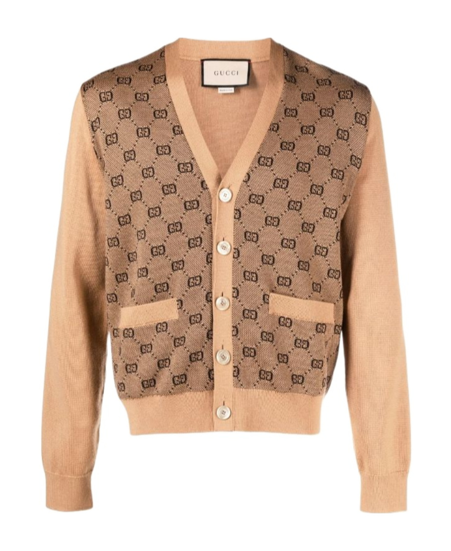 GUCCI GUCCI V-NECK ALLOVER GG PRINTED CARDIGAN