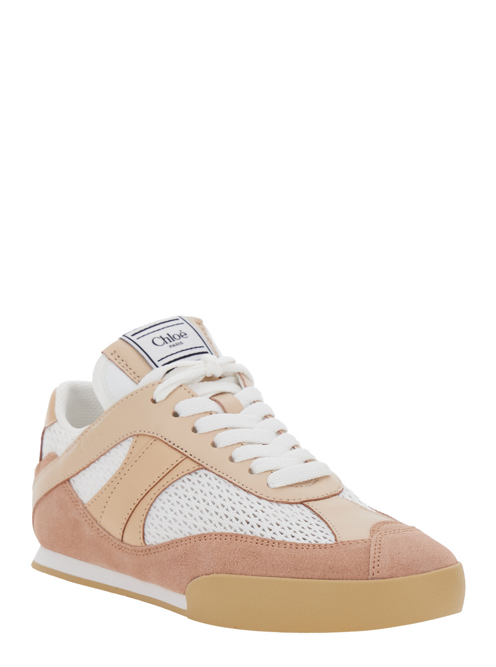 Chloé Kick Leather And Suede-trimmed Mesh Sneakers In Brown