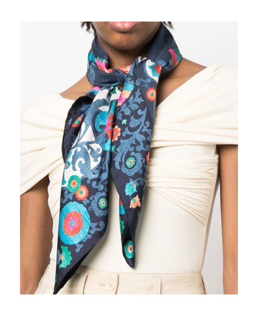 Ferragamo Uzbekistan Floral-print Silk Scarf In Blue