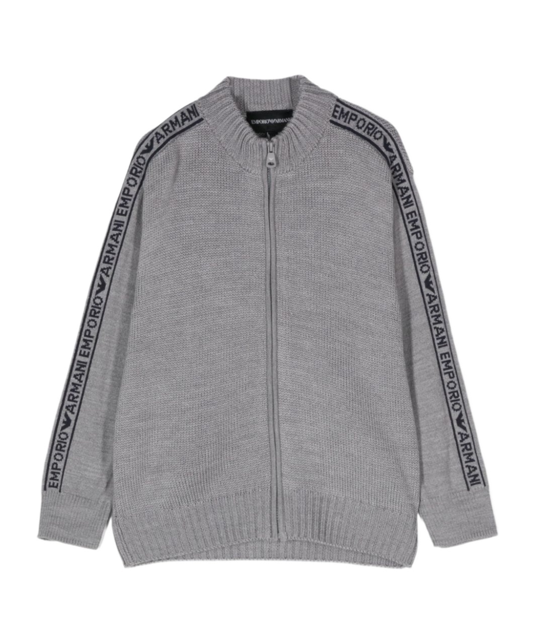 Emporio Armani Logo-intarsia Zip-up Sweater In Gray