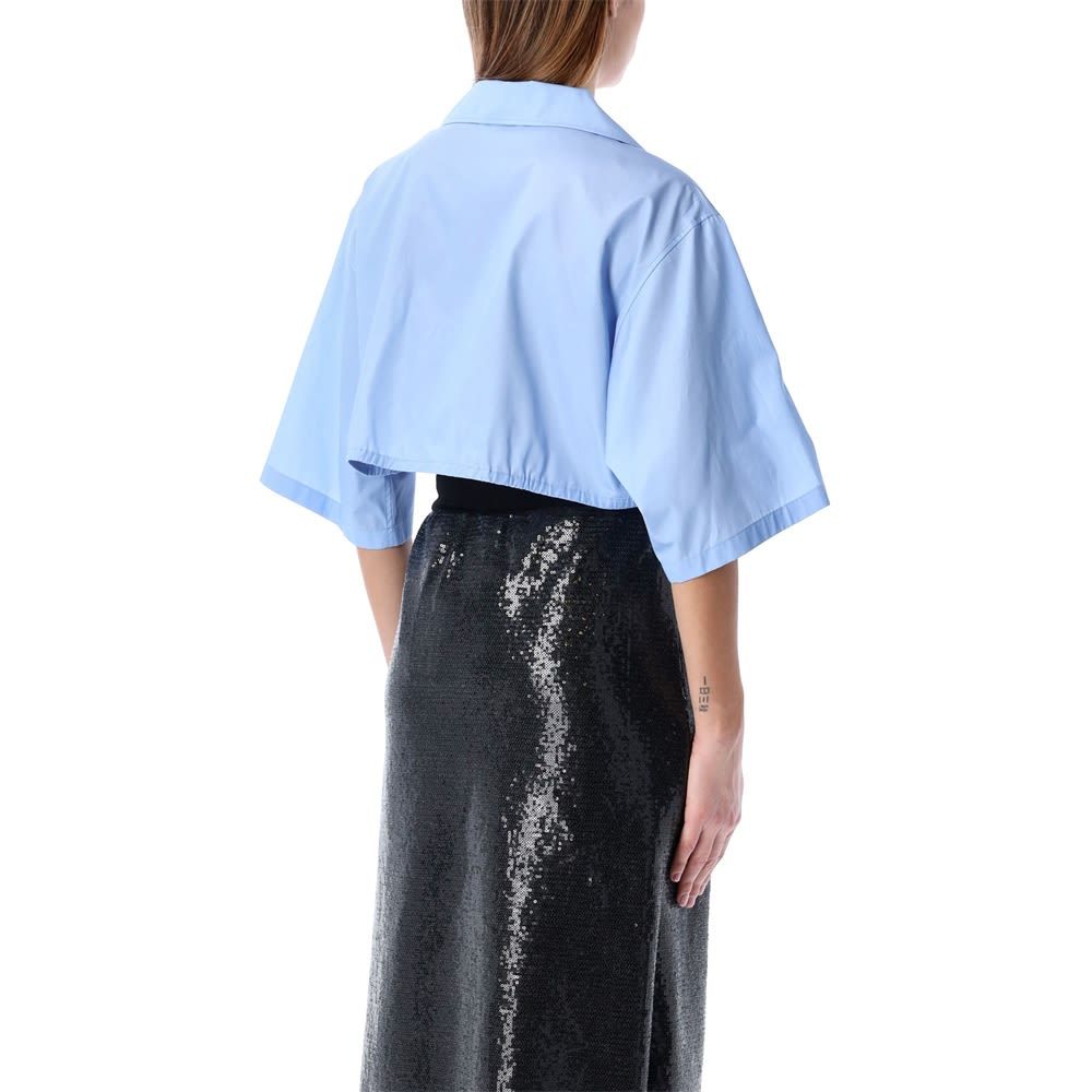 Prada Drawstring-waist Cropped Shirt In Blue
